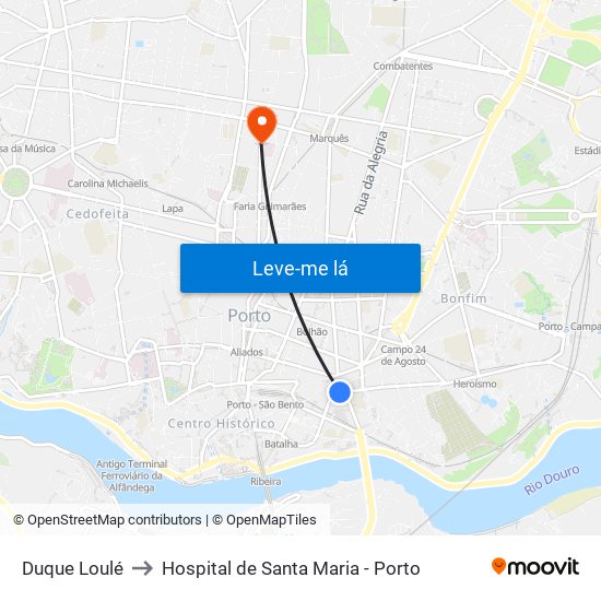 Duque Loulé to Hospital de Santa Maria - Porto map