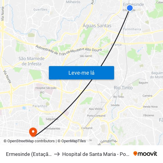 Ermesinde (Estação) to Hospital de Santa Maria - Porto map