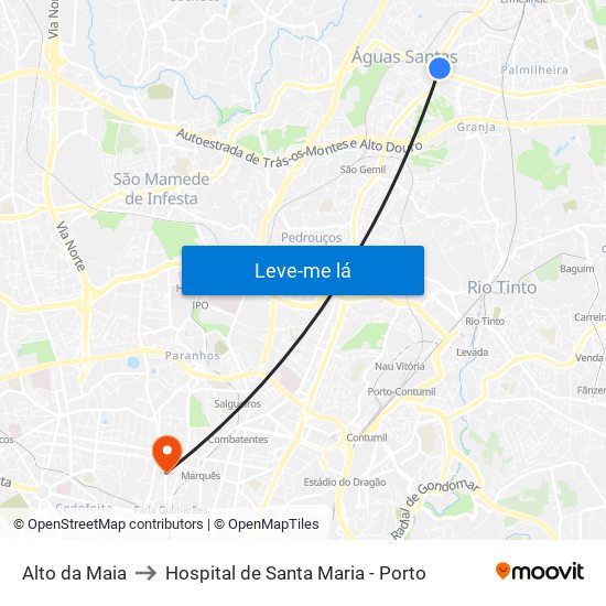 Alto da Maia to Hospital de Santa Maria - Porto map