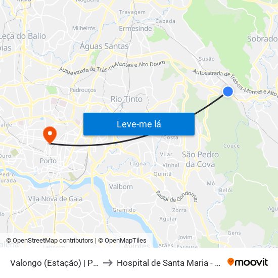 Valongo (Estação) | Presa to Hospital de Santa Maria - Porto map