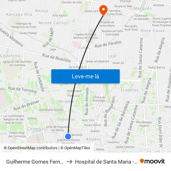 Guilherme Gomes Fernandes to Hospital de Santa Maria - Porto map