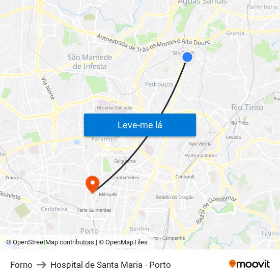 Forno to Hospital de Santa Maria - Porto map
