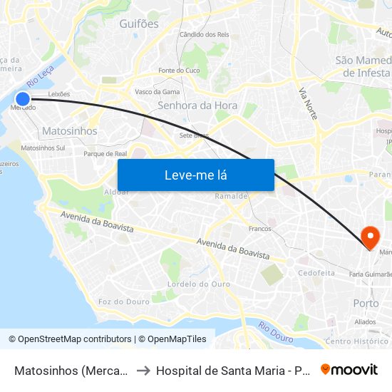 Matosinhos (Mercado) to Hospital de Santa Maria - Porto map