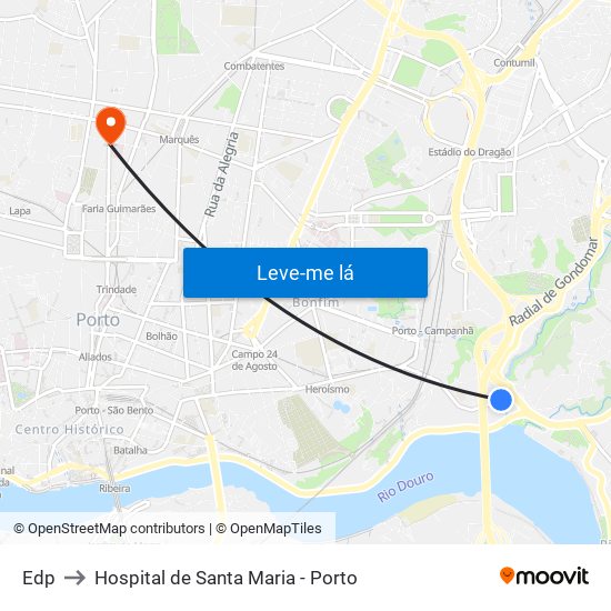 Edp to Hospital de Santa Maria - Porto map