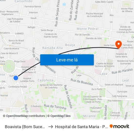 Boavista (Bom Sucesso) to Hospital de Santa Maria - Porto map