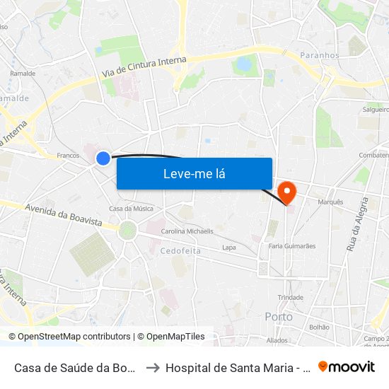 Casa de Saúde da Boavista to Hospital de Santa Maria - Porto map