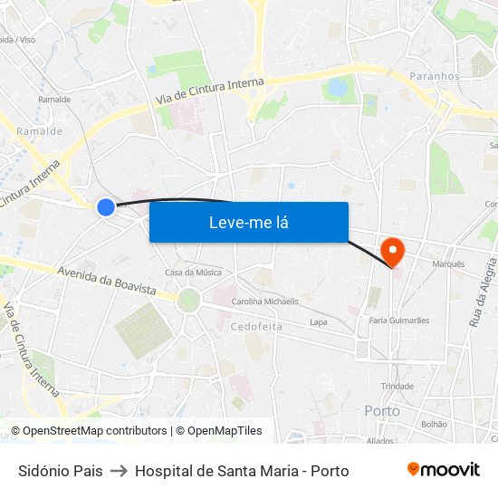 Sidónio Pais to Hospital de Santa Maria - Porto map