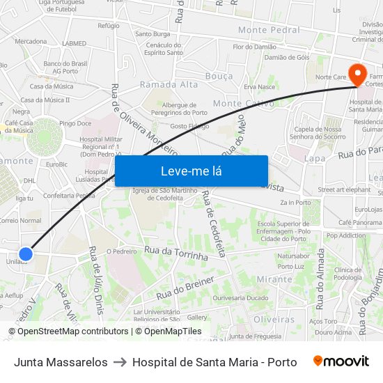 Junta Massarelos to Hospital de Santa Maria - Porto map