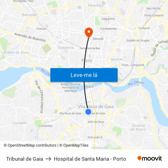 Tribunal de Gaia to Hospital de Santa Maria - Porto map