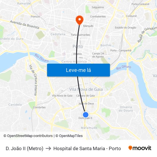 D. João II (Metro) to Hospital de Santa Maria - Porto map