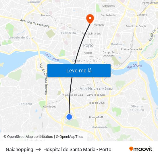 Gaiahopping to Hospital de Santa Maria - Porto map