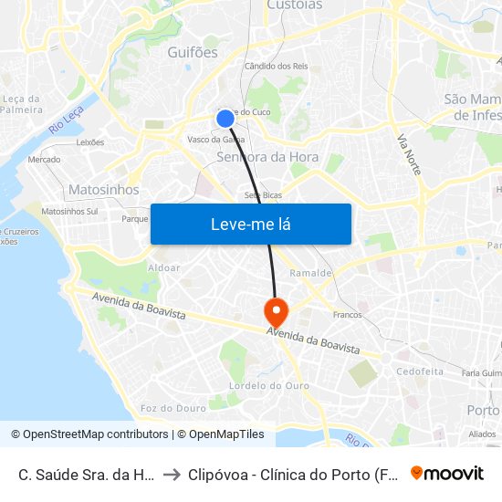 C. Saúde Sra. da Hora to Clipóvoa - Clínica do Porto (Foco) map