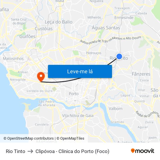 Rio Tinto to Clipóvoa - Clínica do Porto (Foco) map
