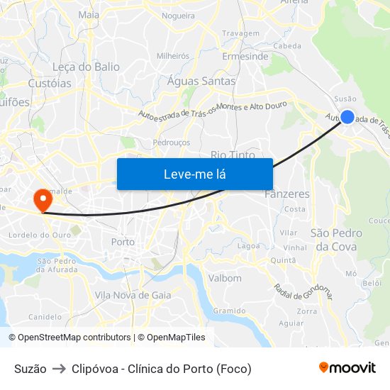 Suzão to Clipóvoa - Clínica do Porto (Foco) map