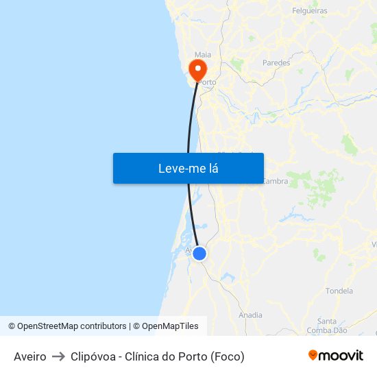 Aveiro to Clipóvoa - Clínica do Porto (Foco) map