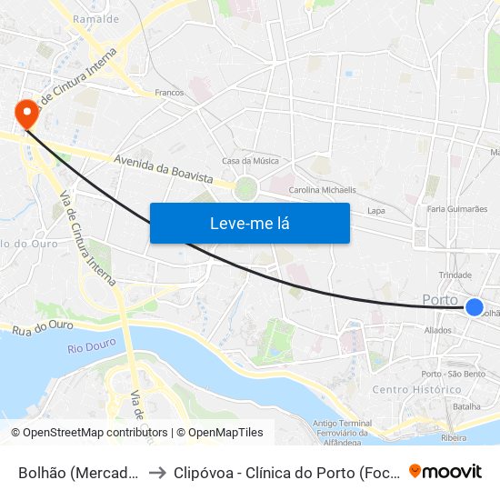 Bolhão (Mercado) to Clipóvoa - Clínica do Porto (Foco) map
