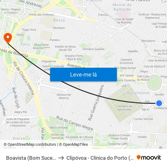 Boavista (Bom Sucesso) to Clipóvoa - Clínica do Porto (Foco) map