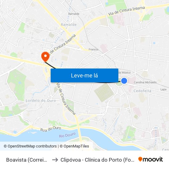 Boavista (Correios) to Clipóvoa - Clínica do Porto (Foco) map