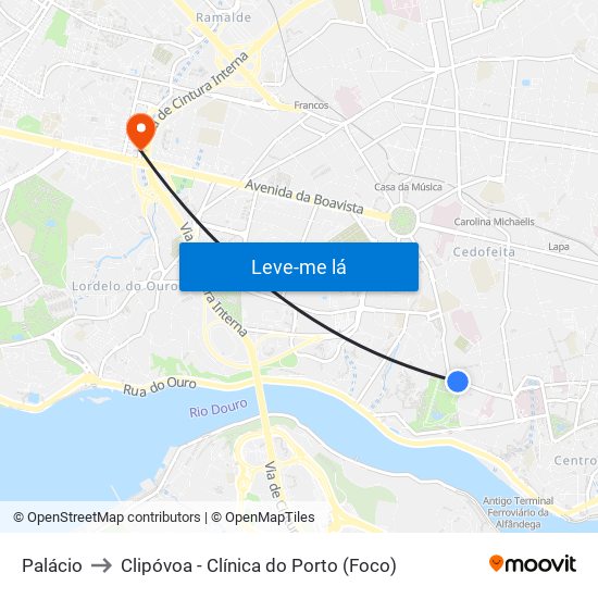 Palácio to Clipóvoa - Clínica do Porto (Foco) map