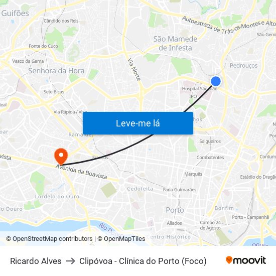 Ricardo Alves to Clipóvoa - Clínica do Porto (Foco) map