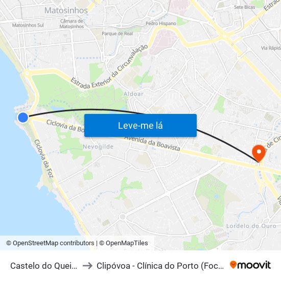 Castelo do Queijo to Clipóvoa - Clínica do Porto (Foco) map