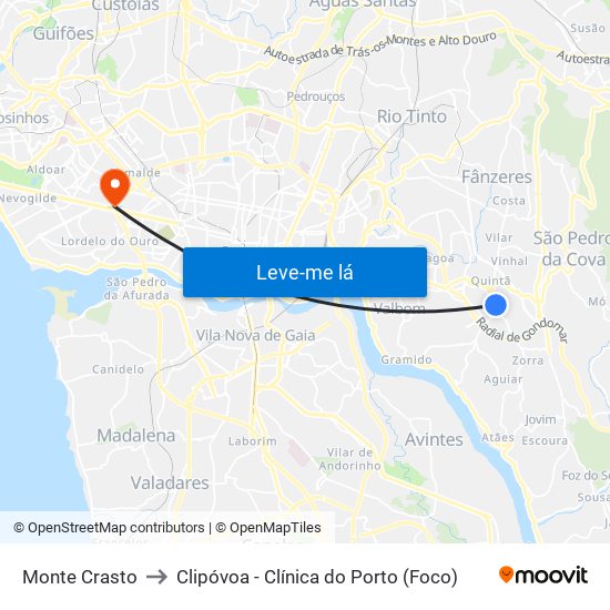 Monte Crasto to Clipóvoa - Clínica do Porto (Foco) map