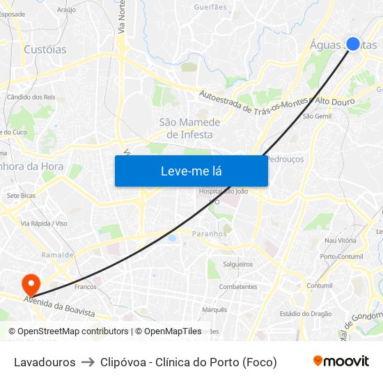 Lavadouros to Clipóvoa - Clínica do Porto (Foco) map