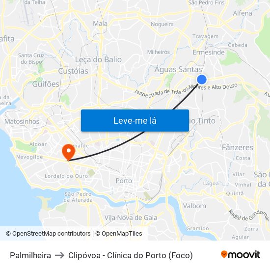 Palmilheira to Clipóvoa - Clínica do Porto (Foco) map