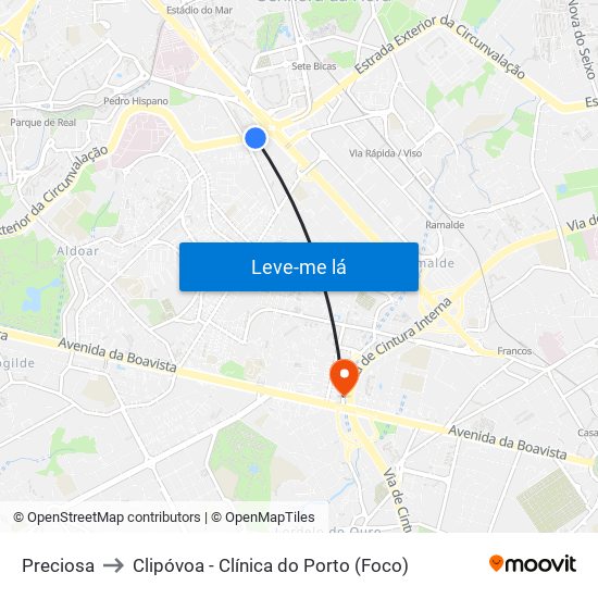 Preciosa to Clipóvoa - Clínica do Porto (Foco) map