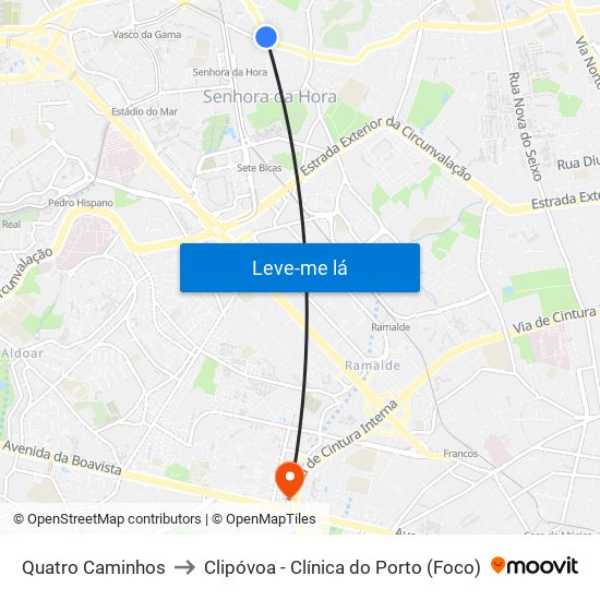 Quatro Caminhos to Clipóvoa - Clínica do Porto (Foco) map