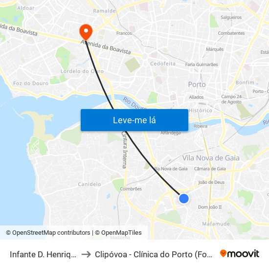 Infante D. Henrique to Clipóvoa - Clínica do Porto (Foco) map