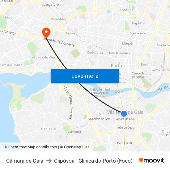Câmara de Gaia to Clipóvoa - Clínica do Porto (Foco) map