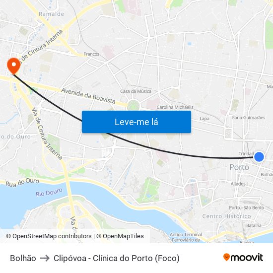 Bolhão to Clipóvoa - Clínica do Porto (Foco) map