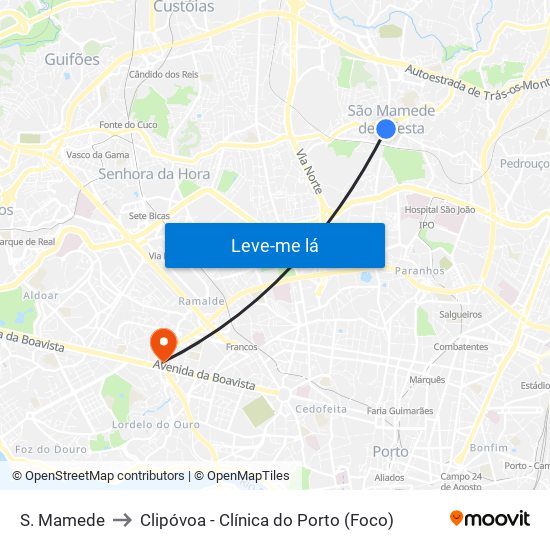 S. Mamede to Clipóvoa - Clínica do Porto (Foco) map