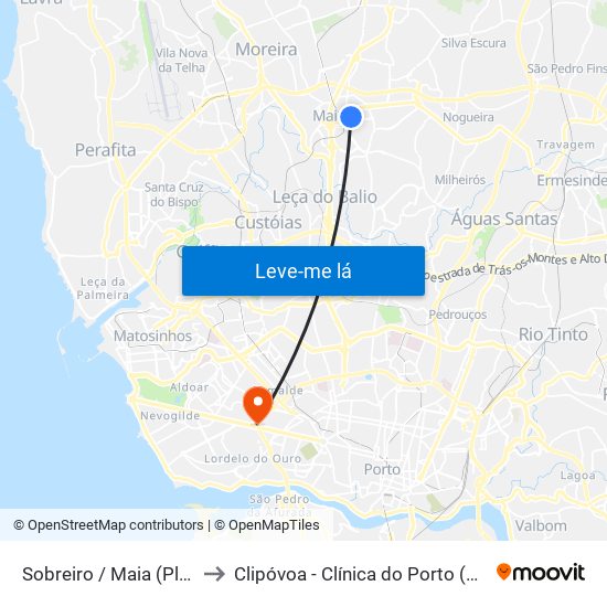 Sobreiro / Maia (Plaza) to Clipóvoa - Clínica do Porto (Foco) map