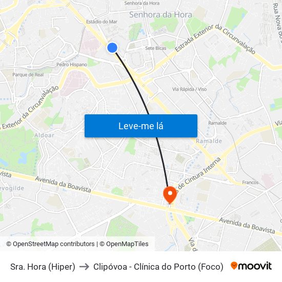 Sra. Hora (Hiper) to Clipóvoa - Clínica do Porto (Foco) map