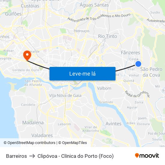 Barreiros to Clipóvoa - Clínica do Porto (Foco) map