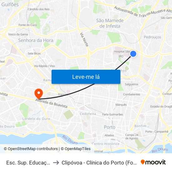 Esc. Sup. Educação to Clipóvoa - Clínica do Porto (Foco) map