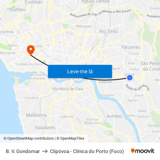 B. V. Gondomar to Clipóvoa - Clínica do Porto (Foco) map