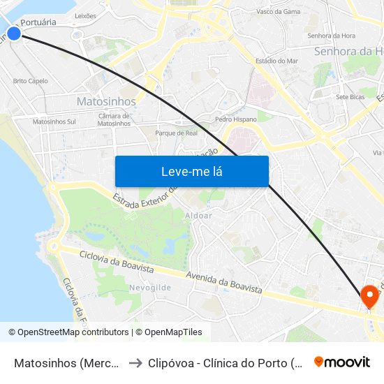 Matosinhos (Mercado) to Clipóvoa - Clínica do Porto (Foco) map