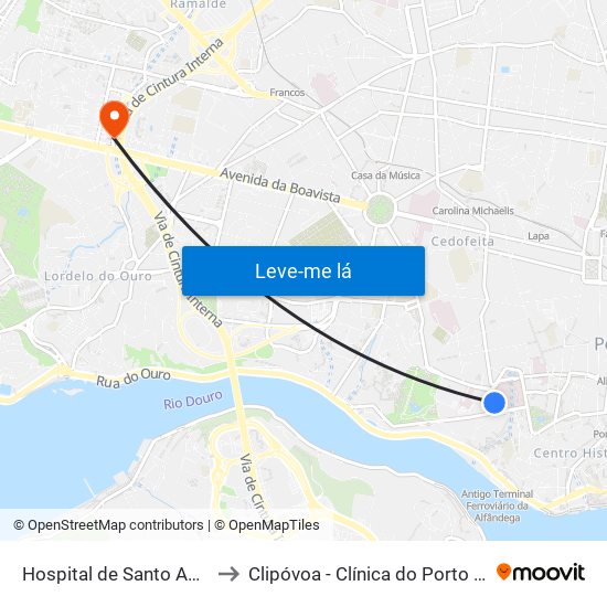 Hospital de Santo António to Clipóvoa - Clínica do Porto (Foco) map