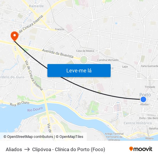 Aliados to Clipóvoa - Clínica do Porto (Foco) map