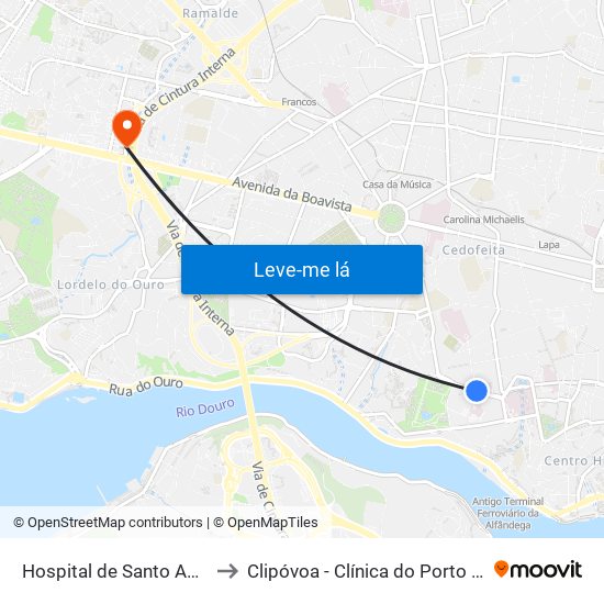 Hospital de Santo António to Clipóvoa - Clínica do Porto (Foco) map