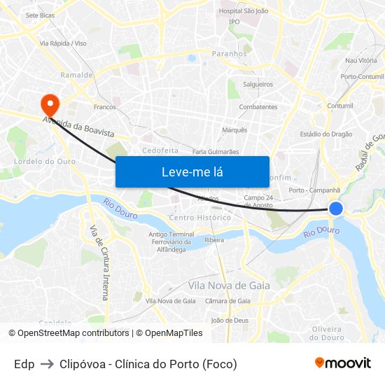 Edp to Clipóvoa - Clínica do Porto (Foco) map
