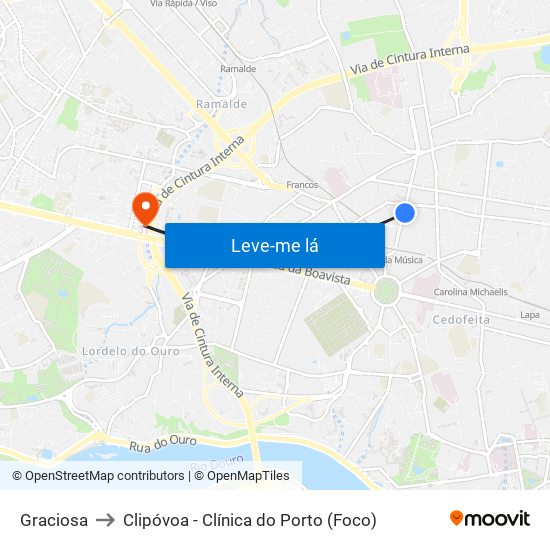 Graciosa to Clipóvoa - Clínica do Porto (Foco) map