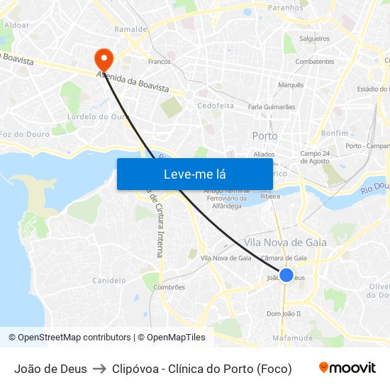 João de Deus to Clipóvoa - Clínica do Porto (Foco) map