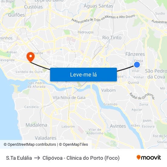 S.Ta Eulália to Clipóvoa - Clínica do Porto (Foco) map