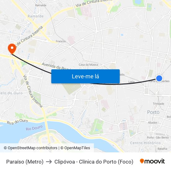 Paraíso (Metro) to Clipóvoa - Clínica do Porto (Foco) map