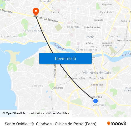 Santo Ovídio to Clipóvoa - Clínica do Porto (Foco) map