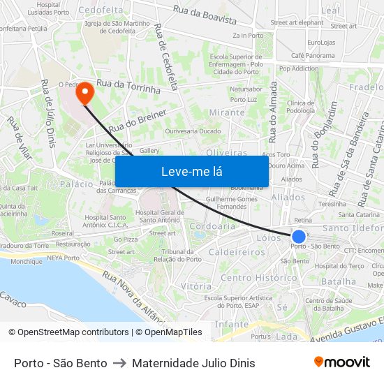 Porto - São Bento to Maternidade Julio Dinis map
